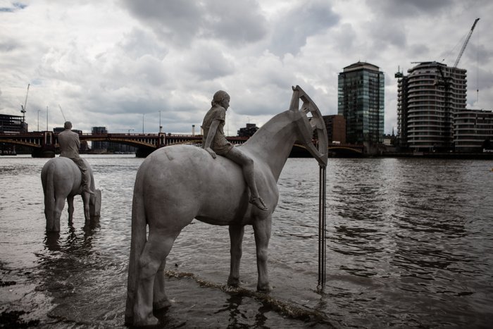 The Rising Tide statues Thames river